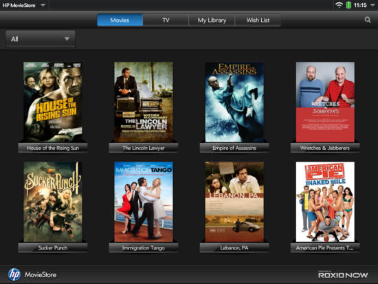 HP TouchPad Movie Store (RoxioNow)