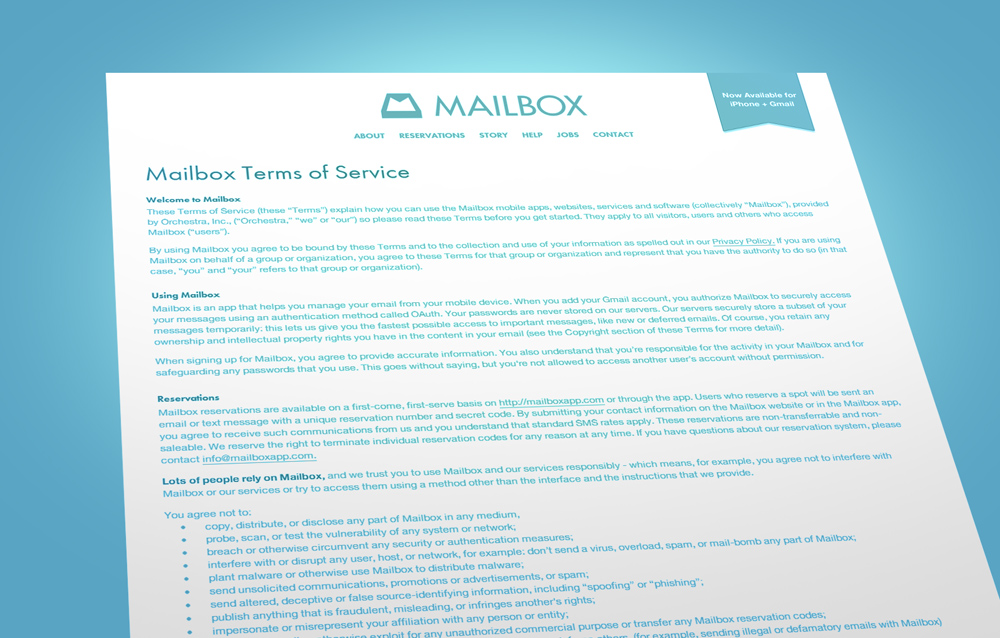 Terms & Conditions Mailbox