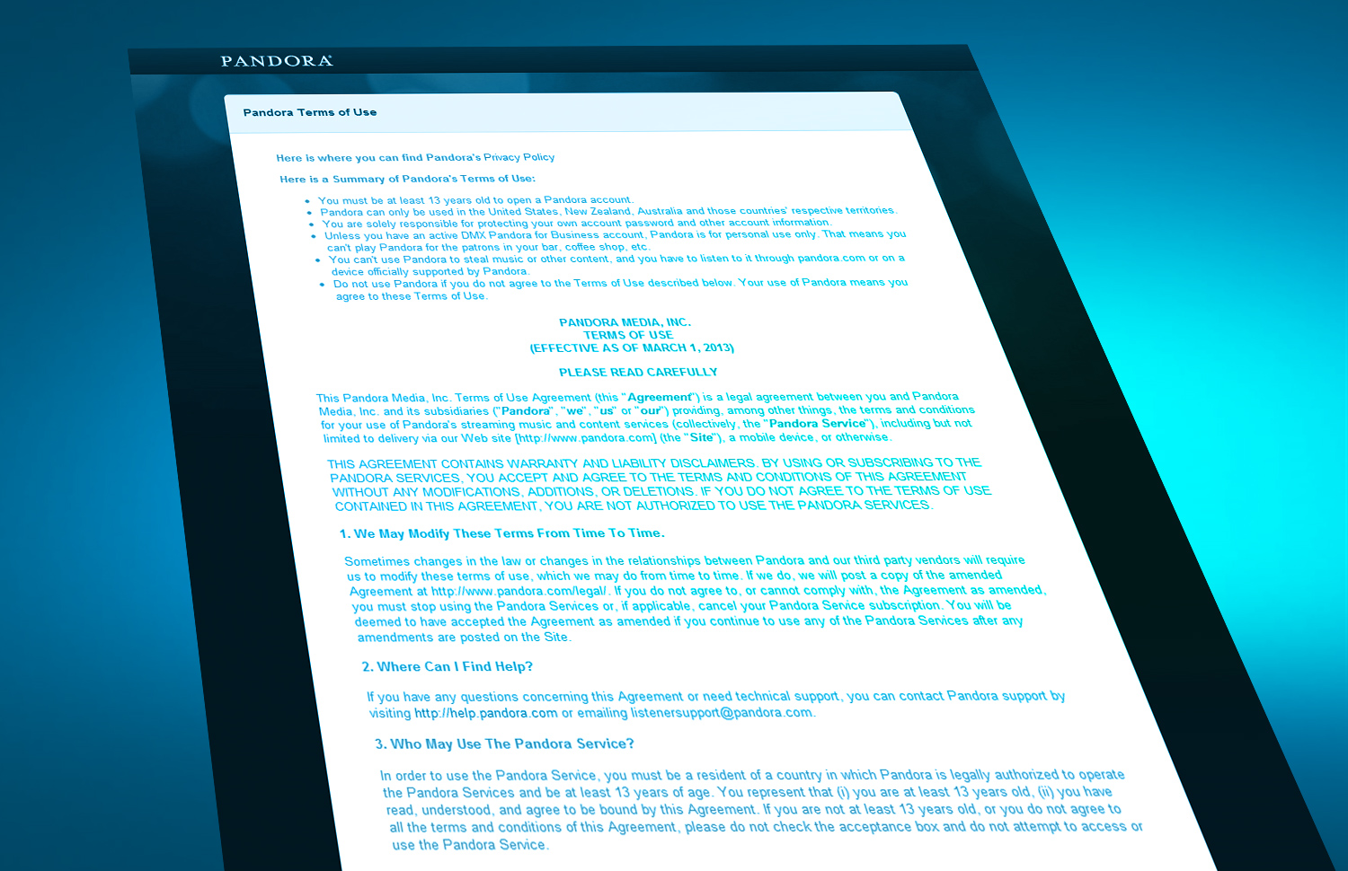 Pandora: Terms and Conditions