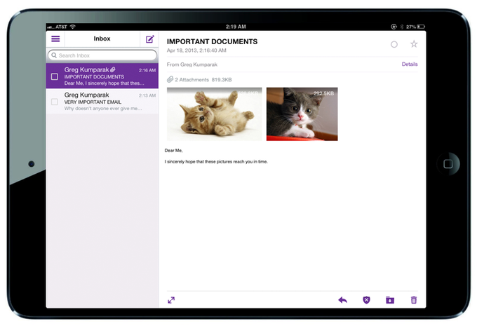 Yahoo Mail app homescreen