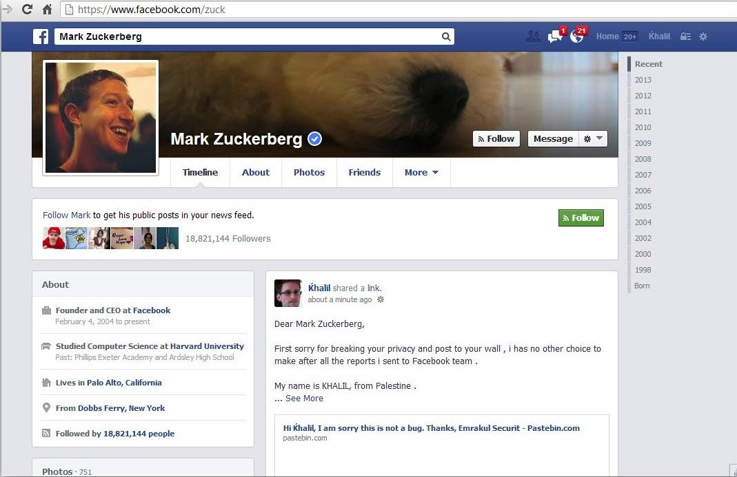 a guy spammed mark zuckerbergs wall because facebook ignored his bug report zuckerberg hack