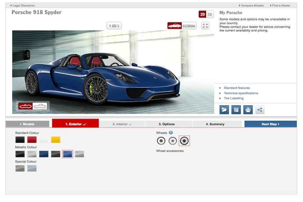 porsche unveils the 918 spyder online configurator