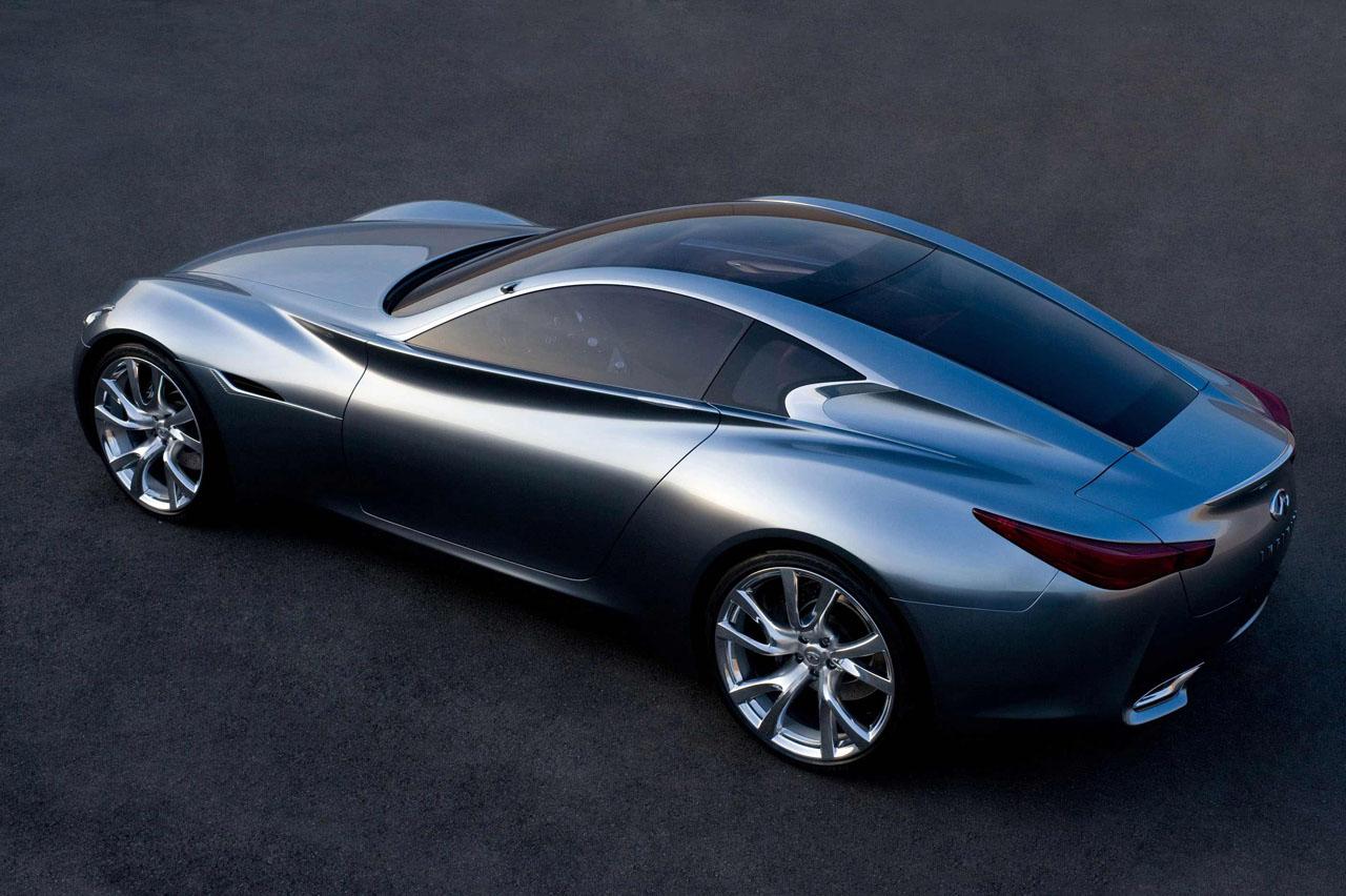 infiniti flagship could be a porsche panamera rival essence concept rear three quarter overhead