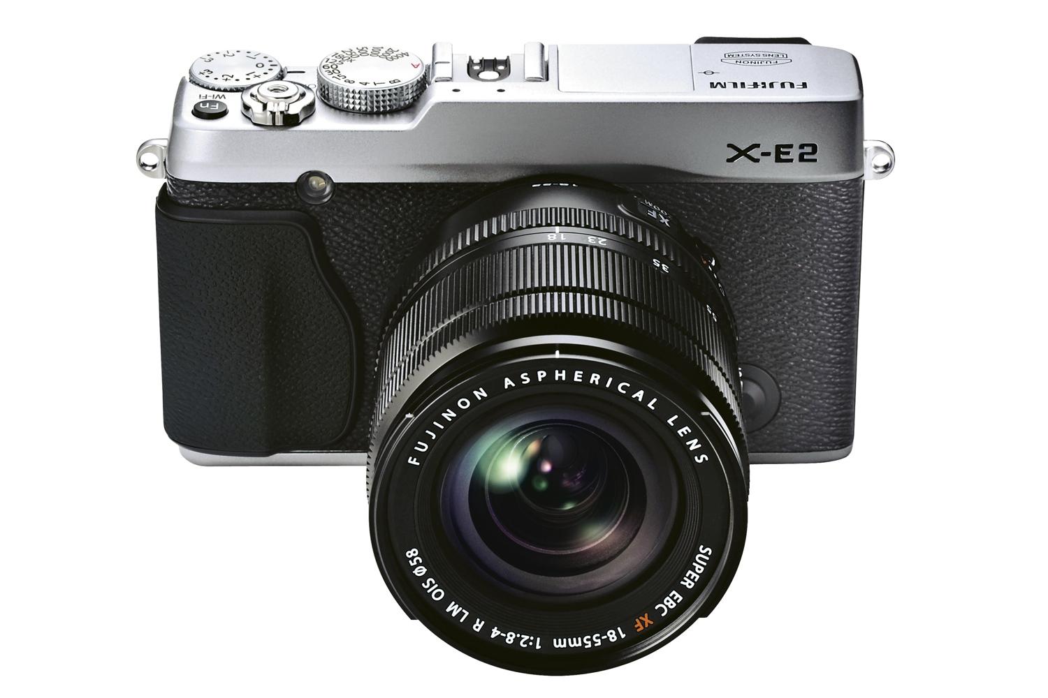 fujifilm x e2 firmware update decreases viewfinder lag time to 0 005 seconds silver front high angle 18 55mm