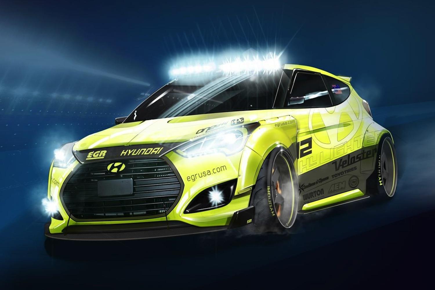 sema 2013 hyundai veloster turbo gets a radioactive makeover egr night racer 3 2