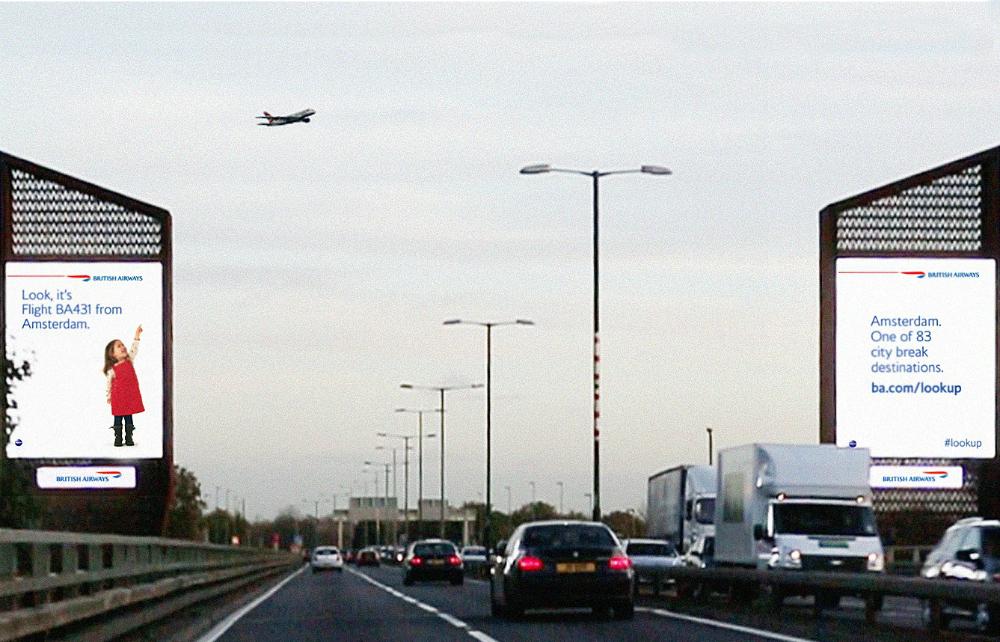 british airways digital billboard ariways look up