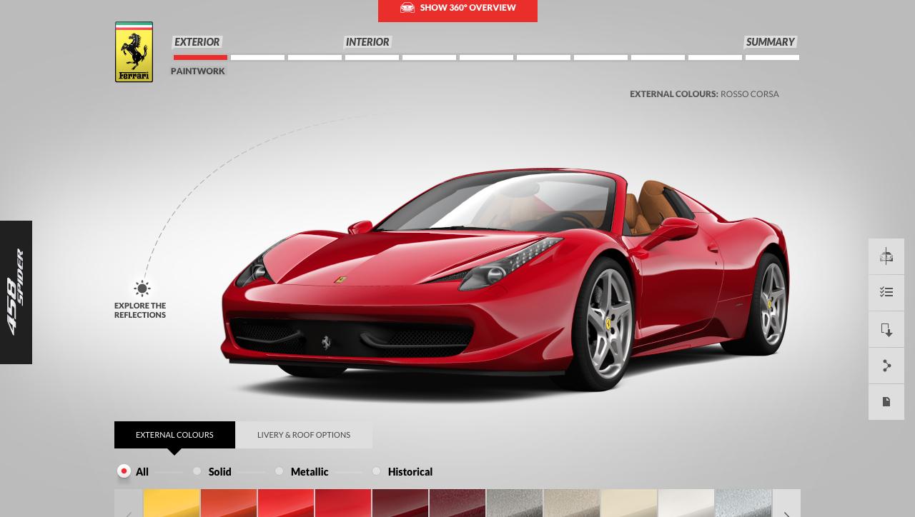 Ferrari 458 Spider configurator