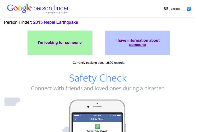 Google Facebook Nepal earthquake