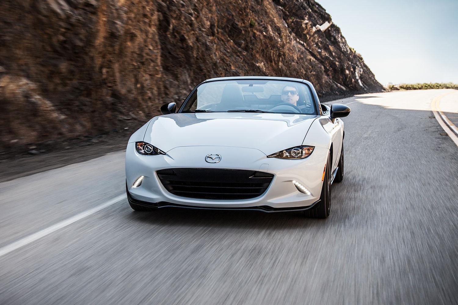 2016 Mazda MX 5 Miata white front angle driving