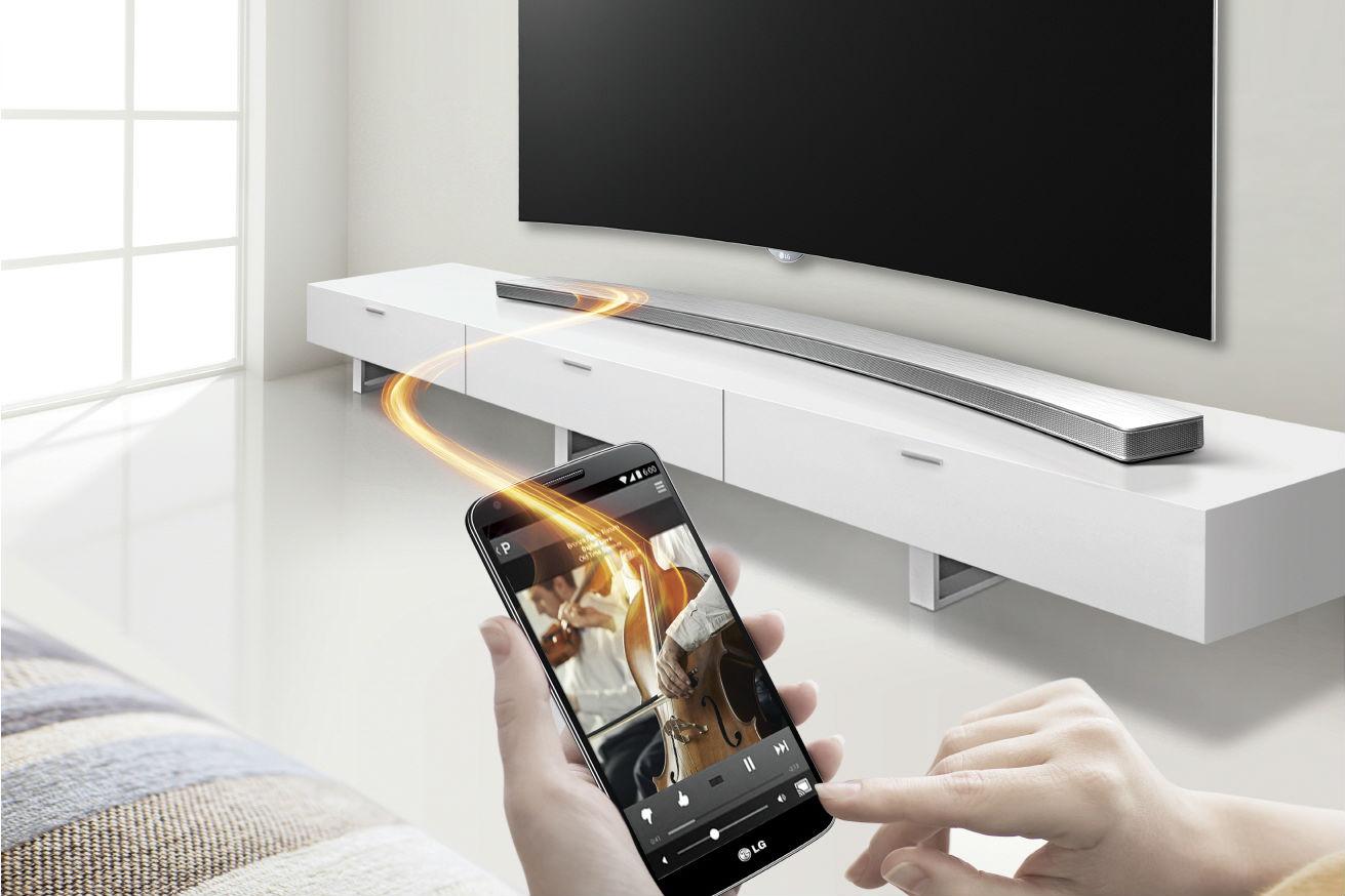 lg unveils new curved music flow sound bar las855m