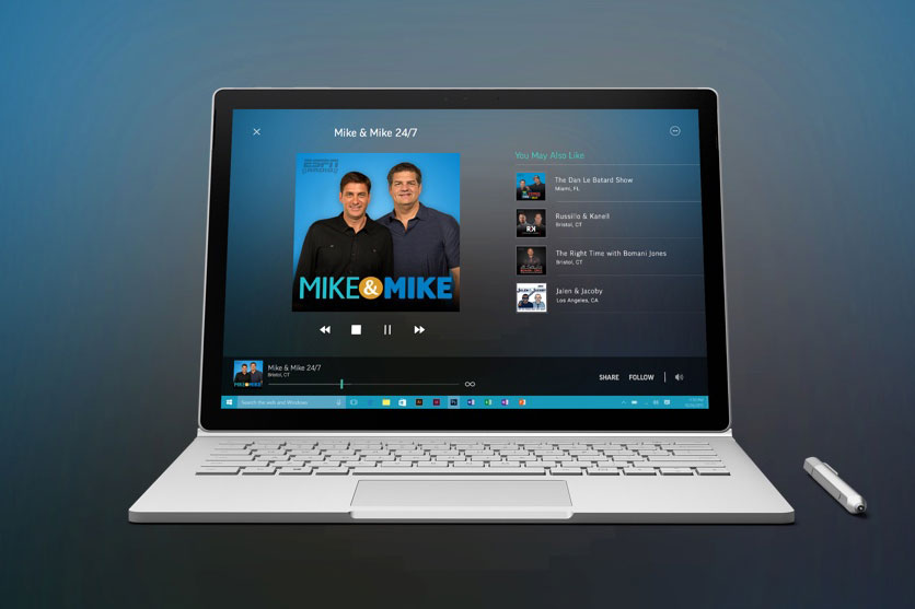 tunein radio windows 10 universal app mobile computer podcasts