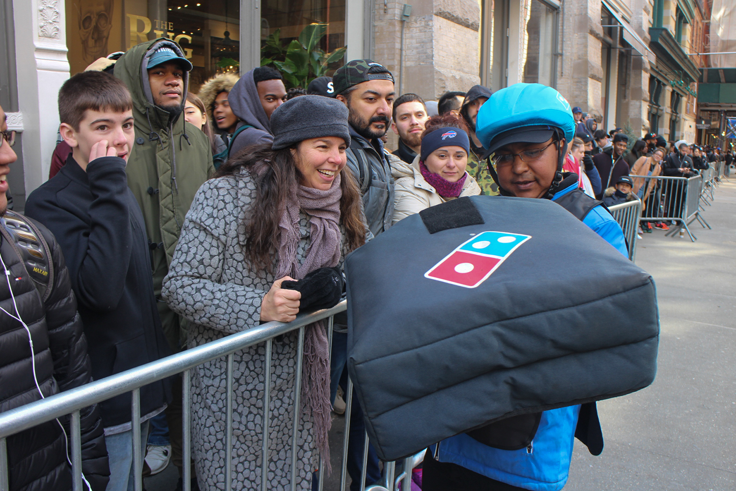 Domino's delivery in line.