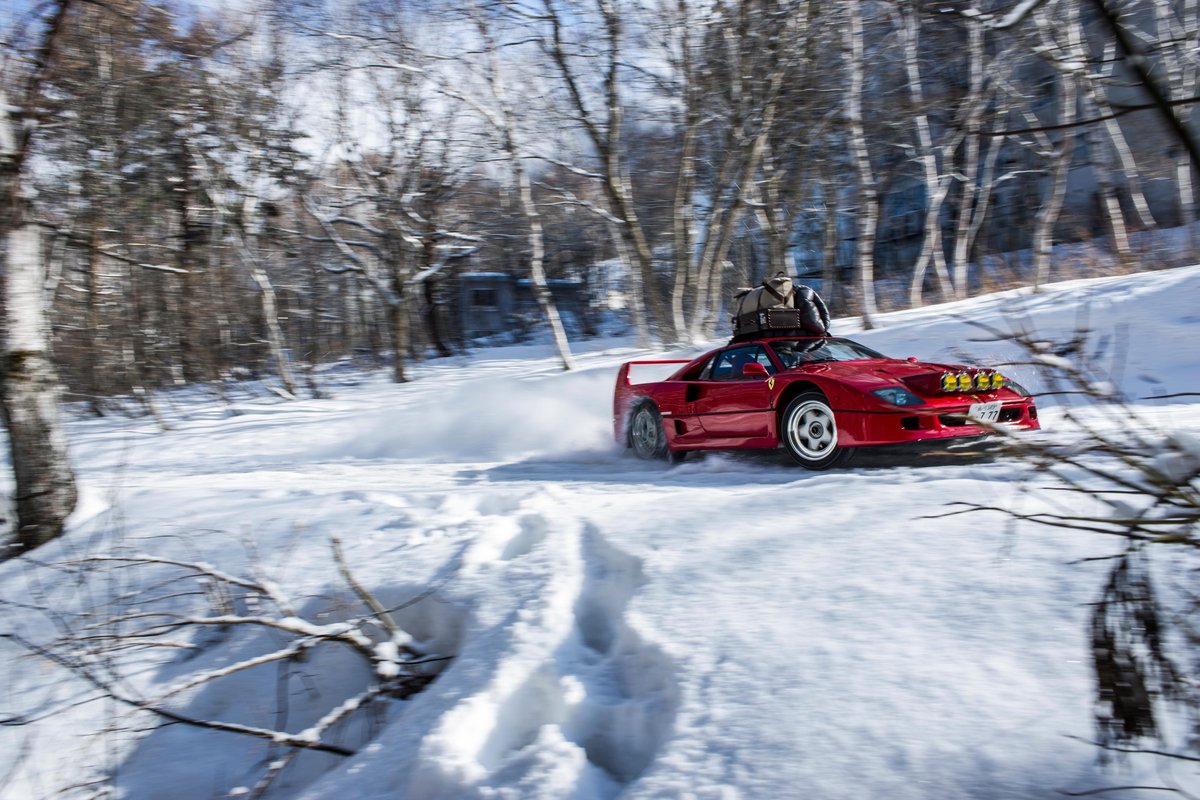 red bull ferrari f40 hooning snow  3