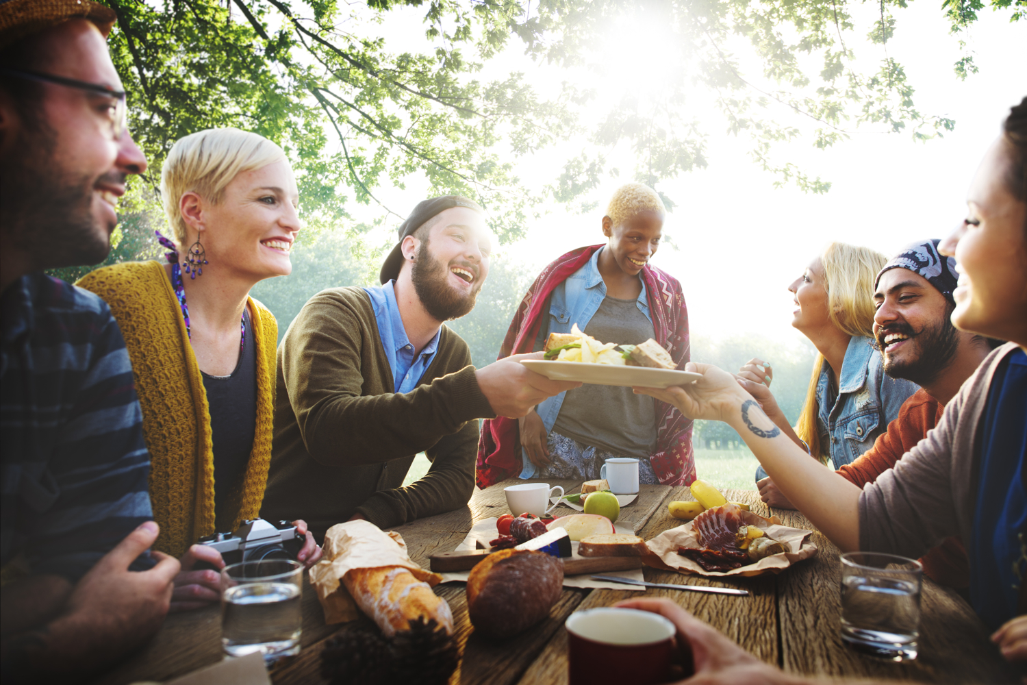 foodniche diverse people luncheon outdoors food concept