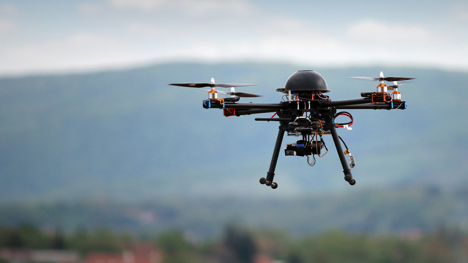 deutsche telekom anti drone system flying with camera on the sky