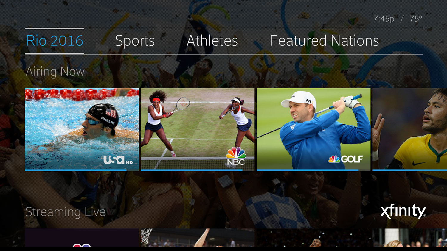 comcast x1 rio olympics 6000 hours internet streams broadcast hub page