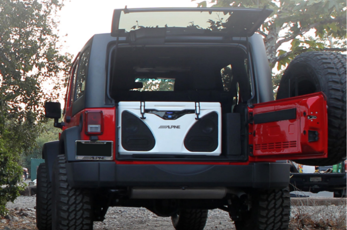 alpine ice cooler speaker in jeep