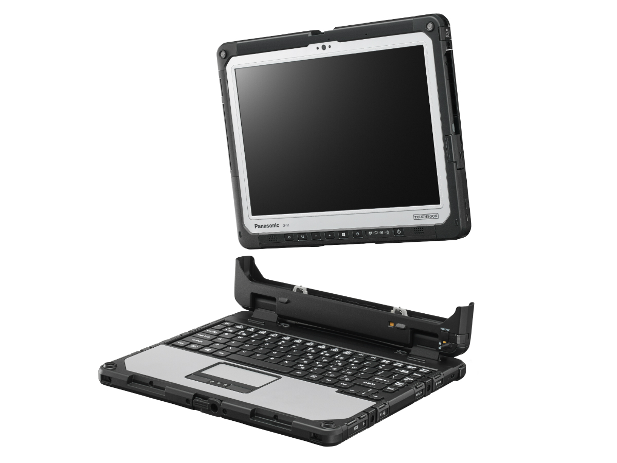 panasonic introduces rugged windows 10 2 in 1 toughbook cd 33 mwc 2017 fm171 clamshell keybd front right 03