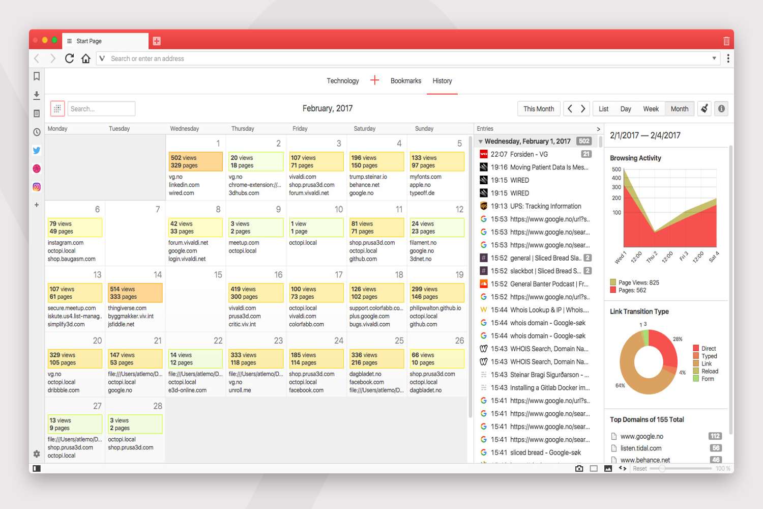 vivaldi browser histroy feature calendar view