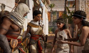 Characters from Assassin's Creed Origins talk to each other.