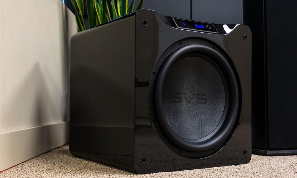 SVS SB-16 subwoofer in corner.