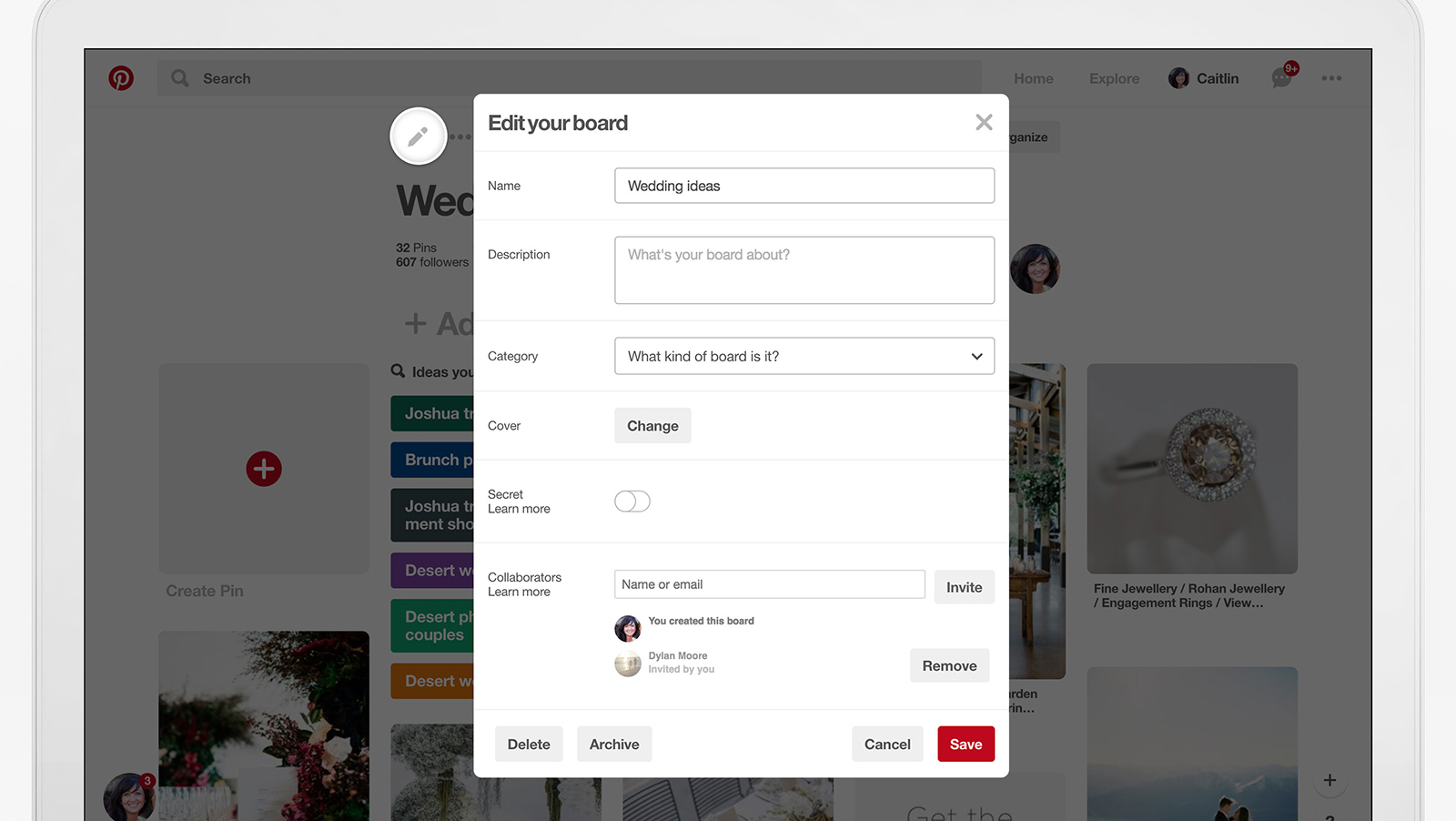 pinterest update organize andarchive boards archive board on web