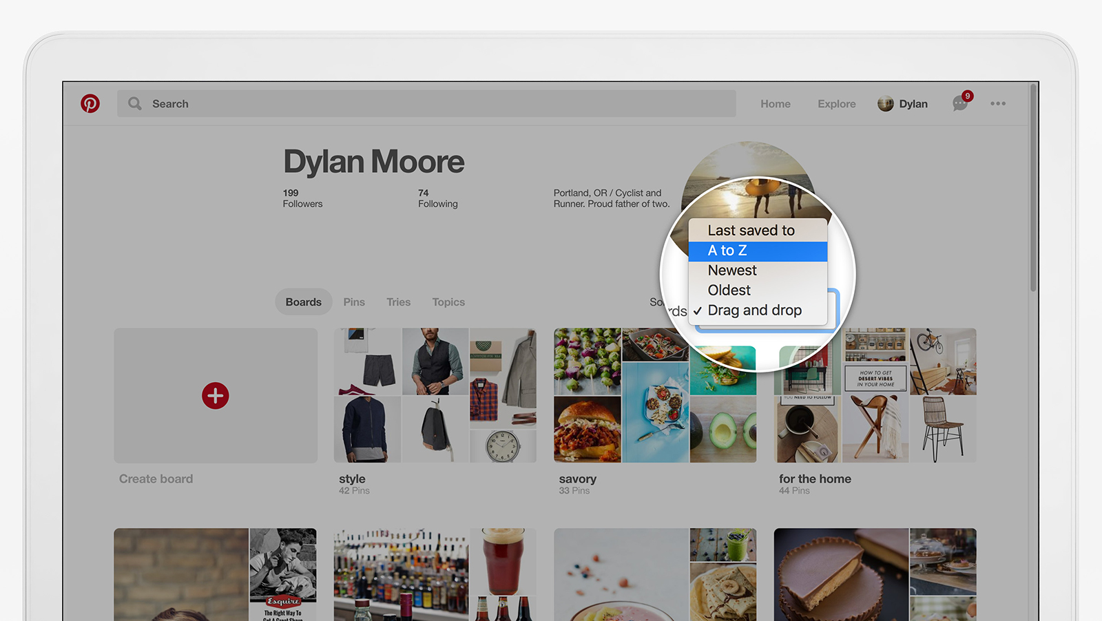 pinterest update organize andarchive boards board sort options