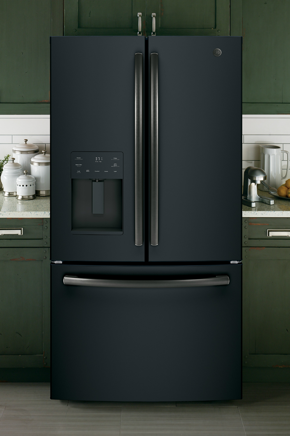 ge high capacity french door fridge  black slate