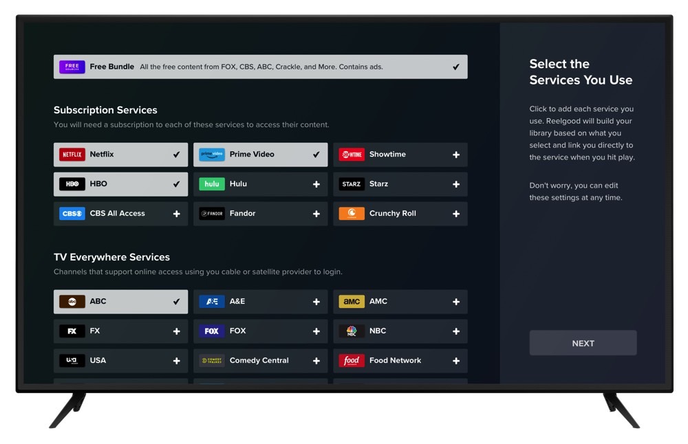 reelgood smart tv  service select