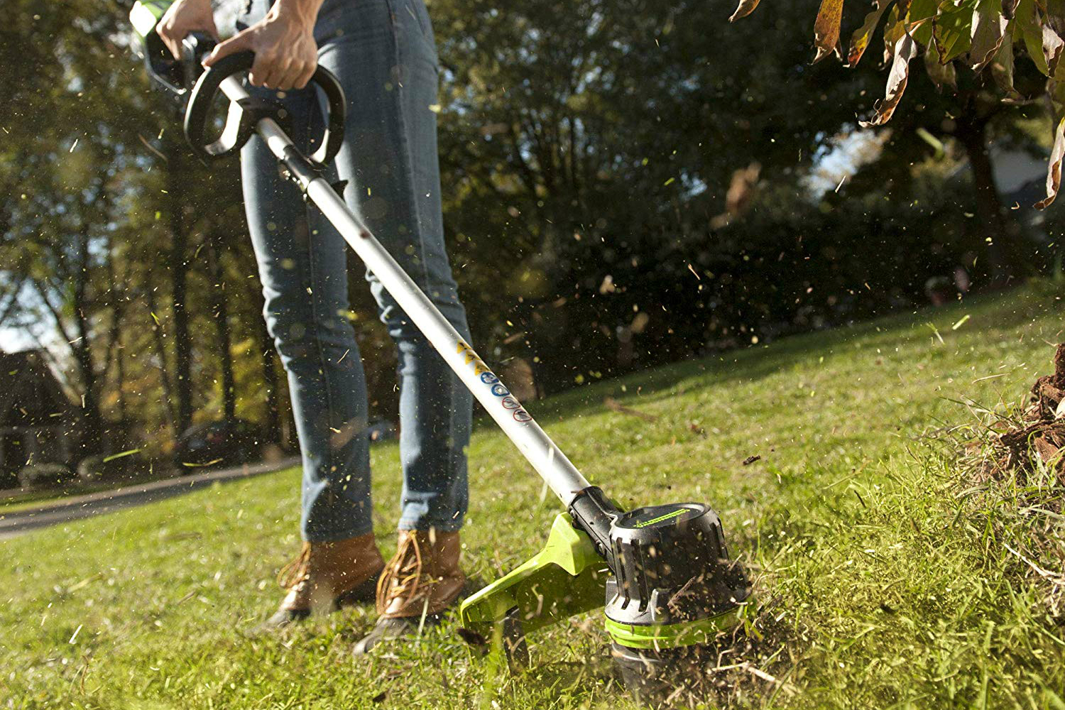 amazon deals on greenworks pressure washers and yard tools 14 inch 40v brushless string trimmer 3ah battery charger included 