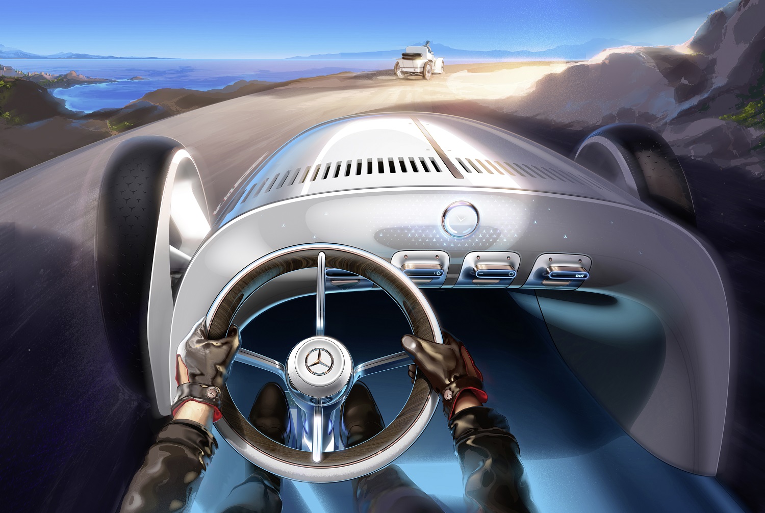 mercedes benz vision simplex is a retro futuristic sculpture