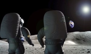 An illustration showing astronauts on the moon.