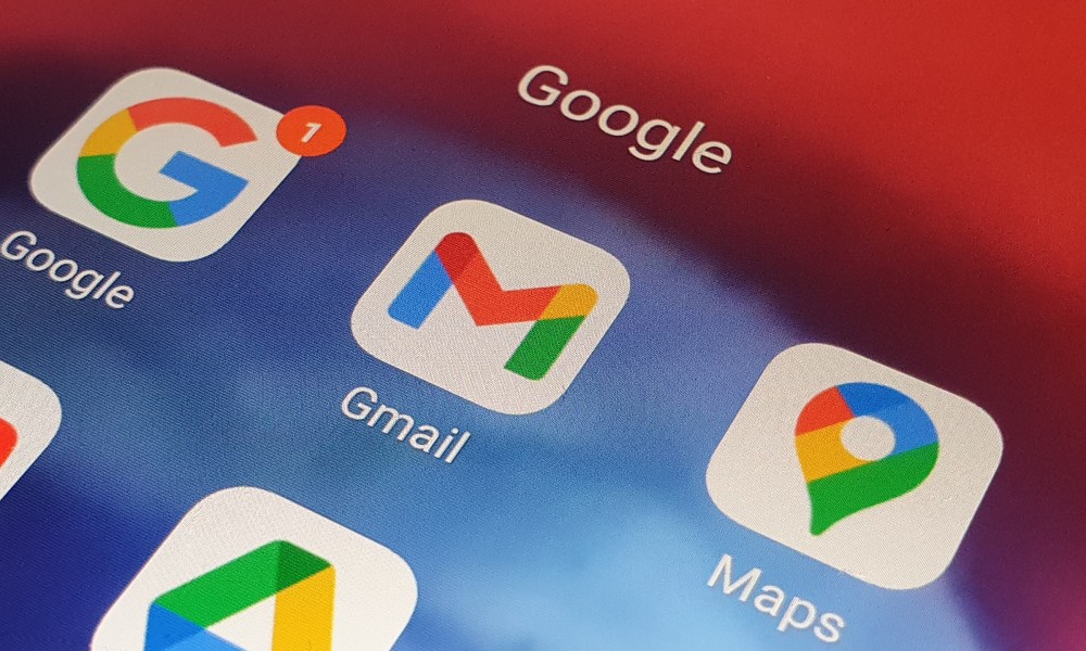 Close up of various Google app icons including Google, Gmail, and Maps.