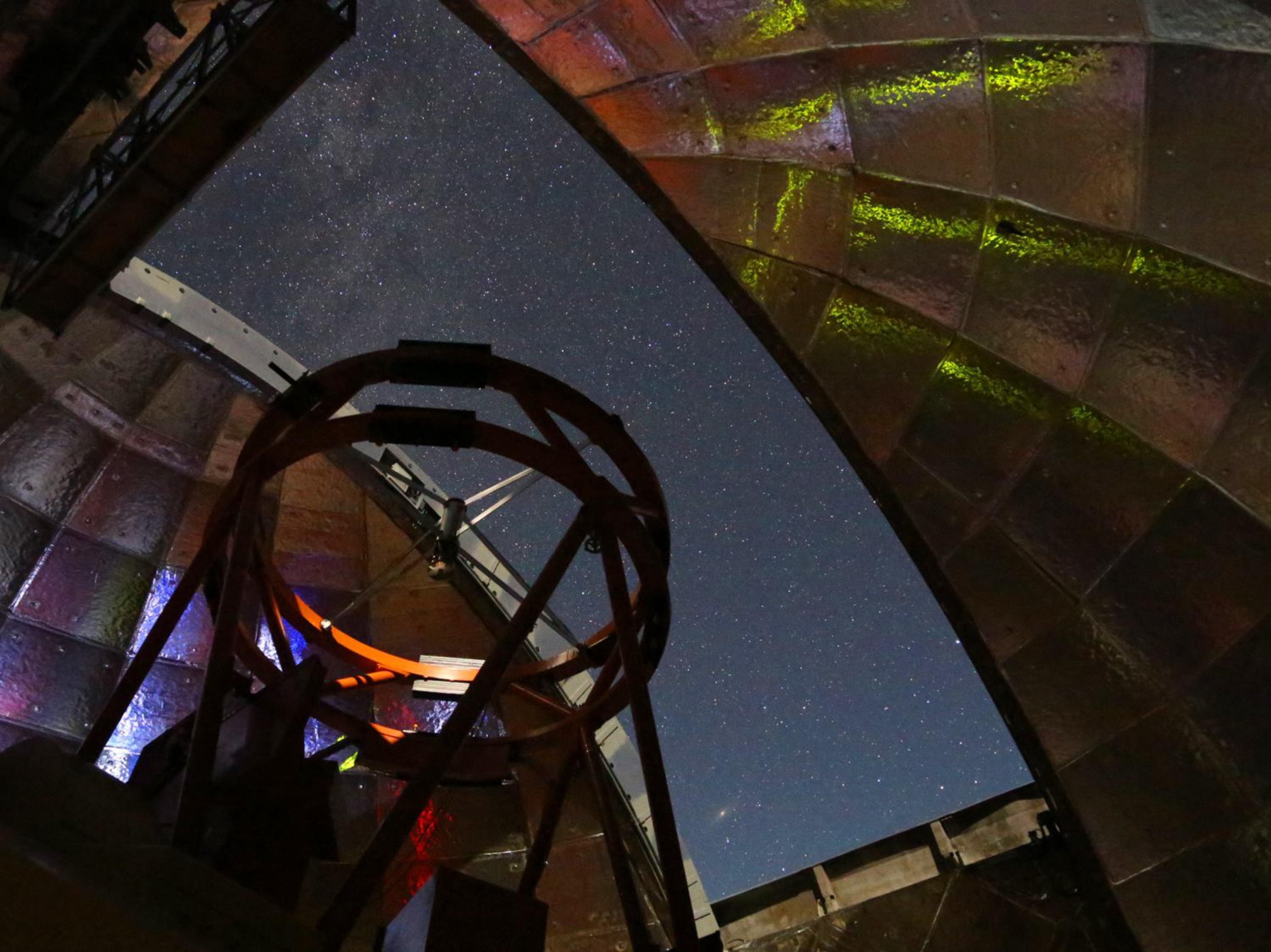 This photo shows the view from inside the dome of NASA’s Infrared Telescope Facility during a night of observing. The 3.2-meter (10.5-foot) telescope atop Hawaii’s Mauna Kea will be used to measure the infrared spectrum of asteroid 2001 FO32. 