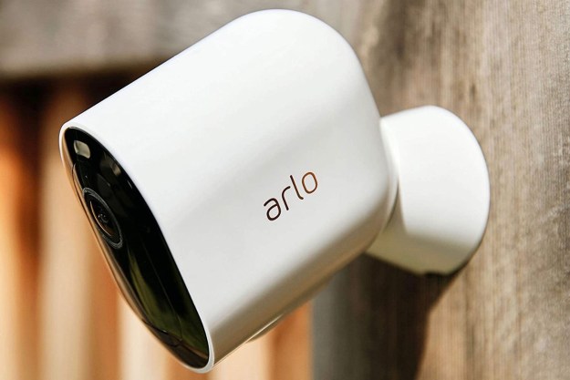 The Arlo Pro 4 home security camera installed outdoors.