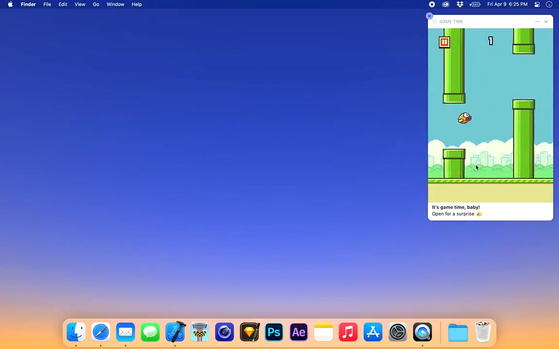 Flappy Bird inside a MacOS notification