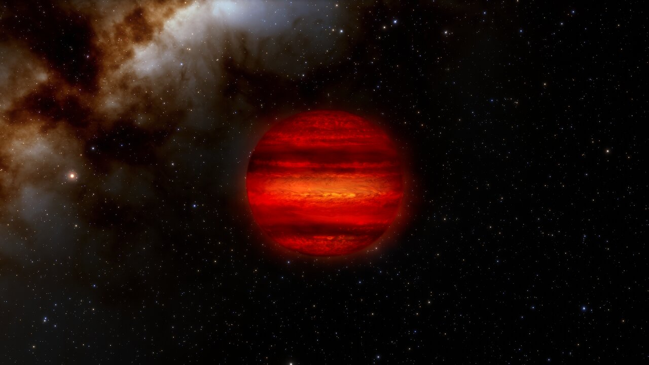 Brown dwarfs are often called “failed stars.” They form like stars but are not massive enough to fuse hydrogen into helium as stars do. More like giant planets, brown dwarfs can often have storms in their atmospheres, as depicted in this illustration. Astronomers have recently discovered three brown dwarfs that spin faster than any other ever discovered. Each one completes a single rotation in roughly an hour, about 10 times faster than normal.