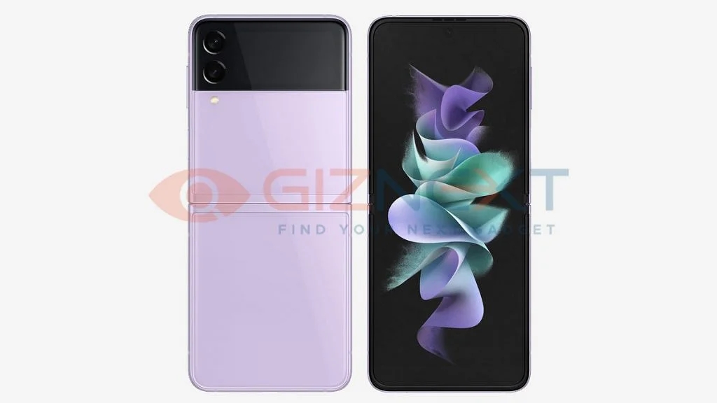 A leaked render of the Galaxy Z Flip 3 5G in pink.