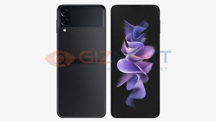 A leaked render of the Galaxy Z Flip 3 5G in black.