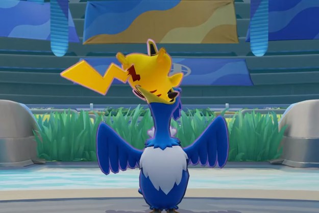 Cramorant eating Pikachu in Pokemon Unite