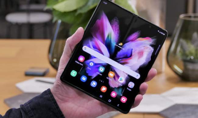 Open Galaxy Z Fold 3 seen from the front.