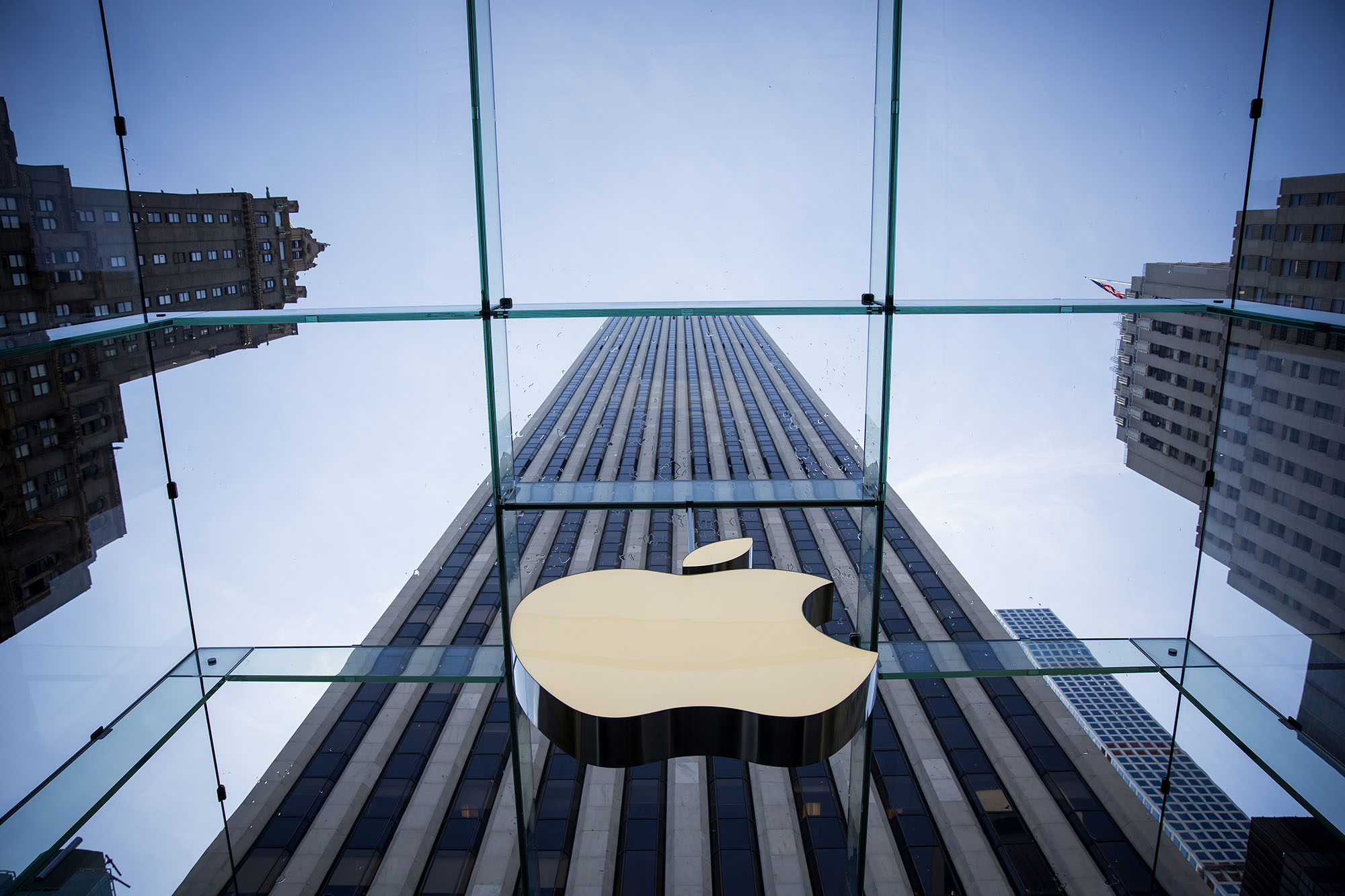 The Apple logo is displayed at the Apple Store June 17, 2015 on Fifth Avenue in New York City