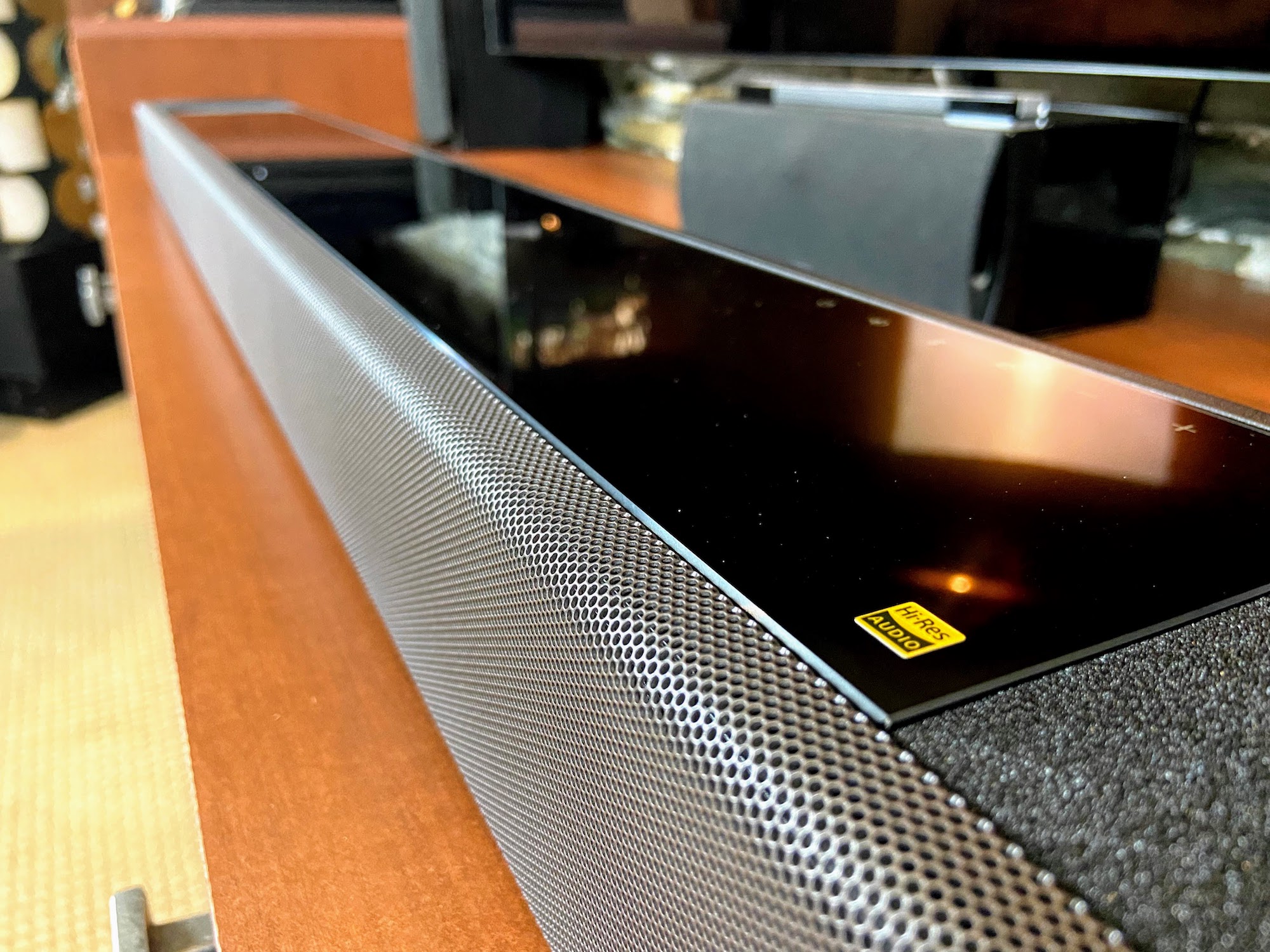 Sony HT-A7000 Dolby Atmos soundbar close-up of top panel.