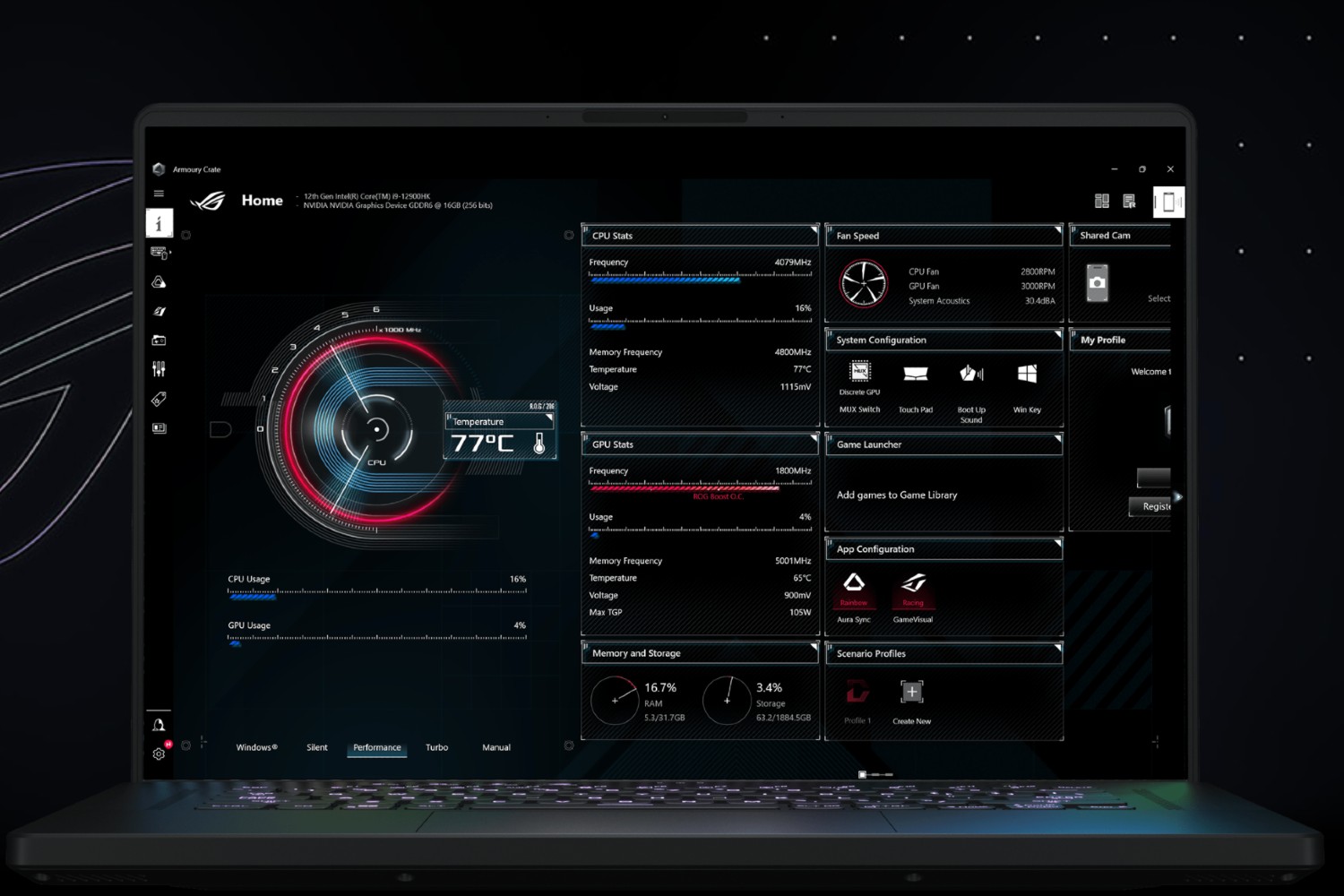 Armoury Crate software on an Asus laptop.