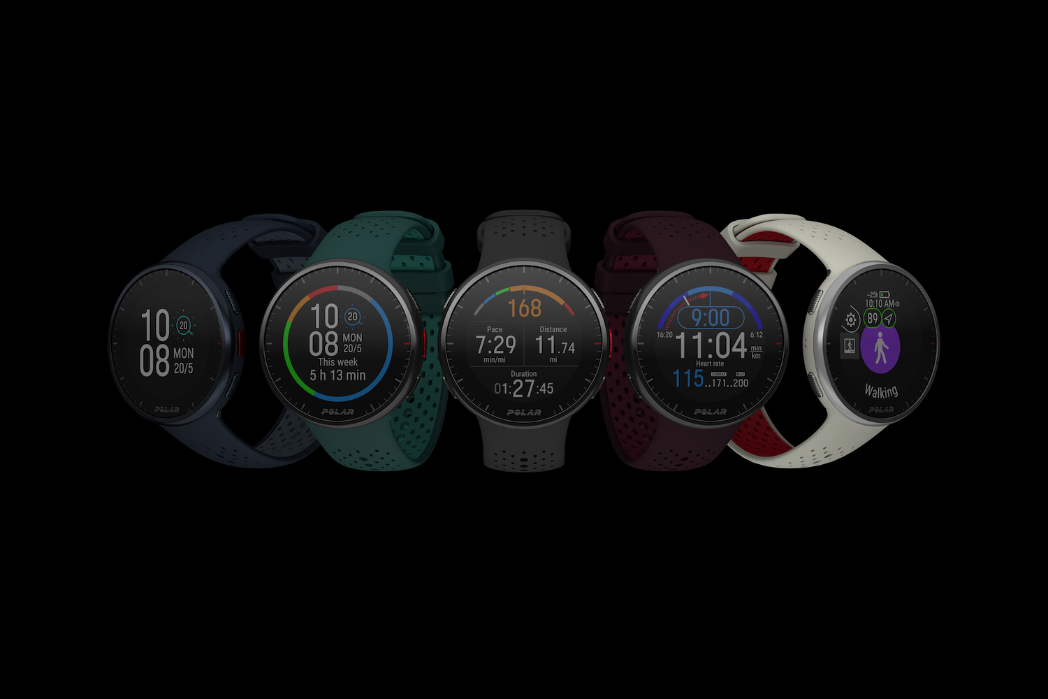 Polar Pacer Pro smartwatch color options.