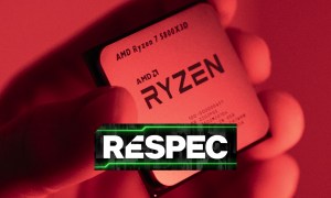 Someone holding the Ryzen 7 5800X3D in a red light.