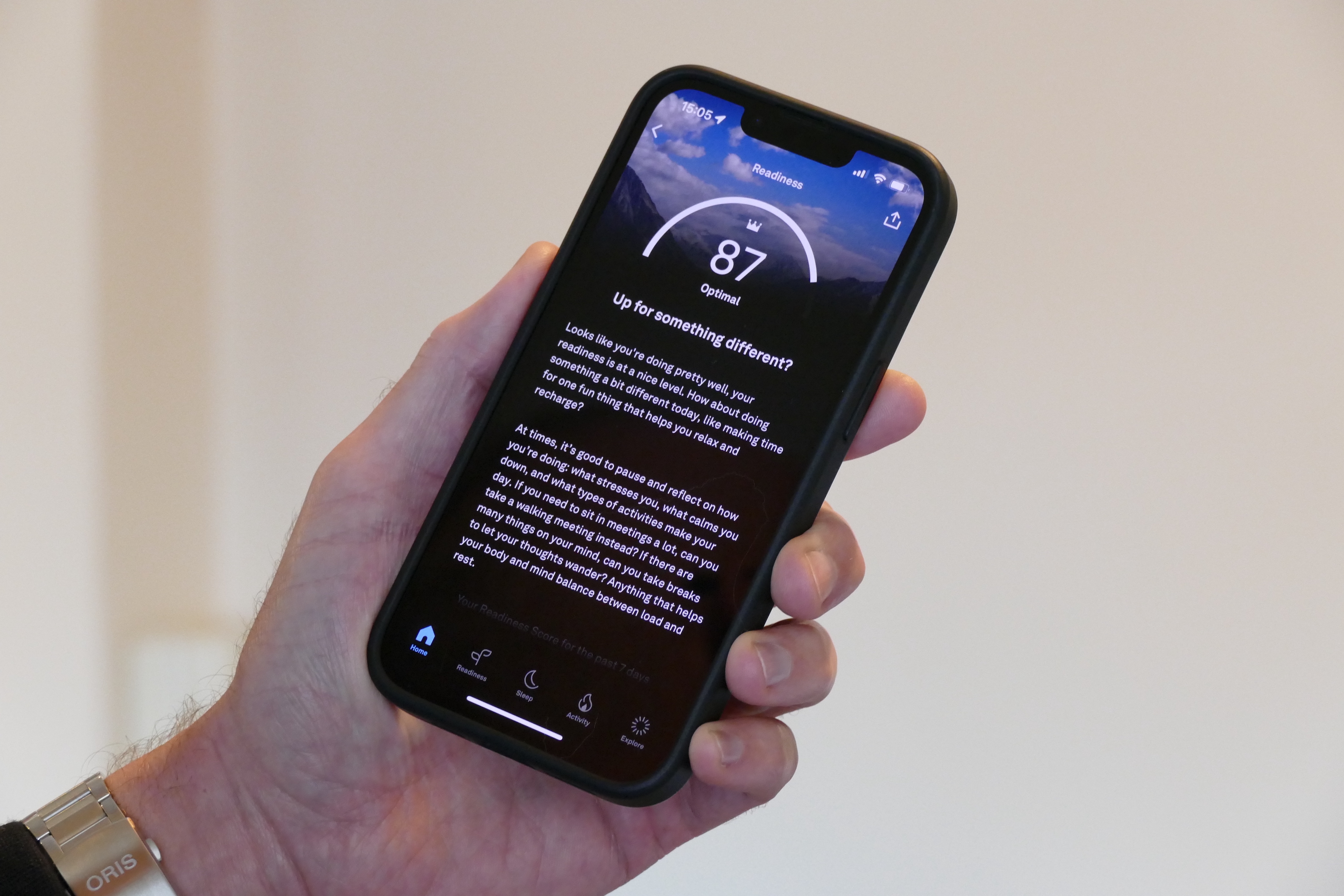 The Oura Ring app showing the Readiness score.