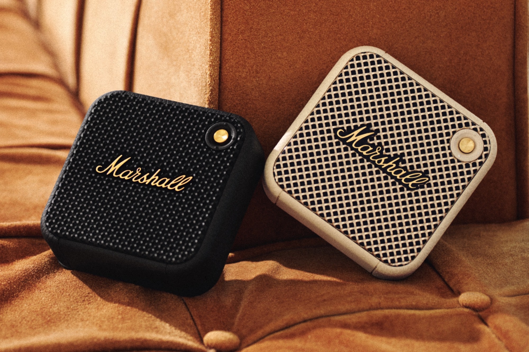 Marshall Willen Bluetooth speaker seen in black and cream colors.