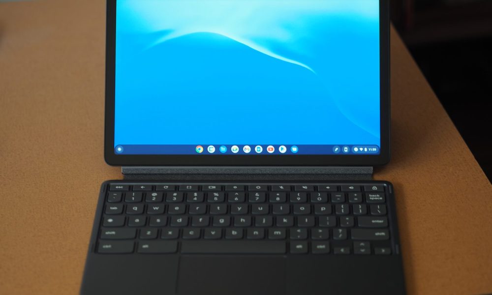 Lenovo Chromebook Duet 3 front view showing display and keyboard.