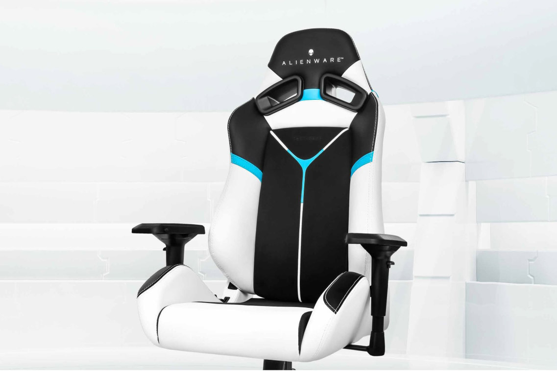 The Alienware S5000 gaming chair in a futuristic room.